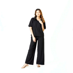 Jumbo Setelan Knit Crop Top Sierra Viral Terbaru Ukuran Jumbo Polo Shirt Dan Celana Panjang Kulot / One Set Knit Crop Top Sierra / Oneset Wanita Murah Terbaru Bahan Knit Hornet Maxiline Rib Big Size