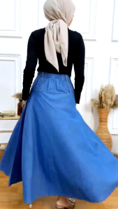 Rok Mayung Jumbo Shoft Jeans - Bahan Denim Tebal dan Lembut, Pinggang Karet, Tersedia dalam Warna Navy Blue, Hitam, dan Light Ash - Lingkar Pinggang 70-120cm - Panjang Rok 95cm