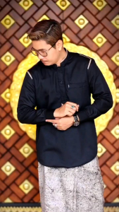 Hilwa Store Pekalongan - Baju Koko Melayu Pria Lengan Panjang Warna Hitam Motif Hazard Seragam Hadroh Matt Katun Toyobo Size S M L XL XXL XXXL Jumbo