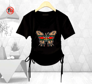 Atasan Anak Crop Top Kupu-Kupu Model Korean Serut Kanan Kiri Fleksibel Lengan Pendek