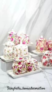 Tempat Bumbu QueenRose Keramik Set Aesthetic Mewah Import tempat penyimpanan serbaguna