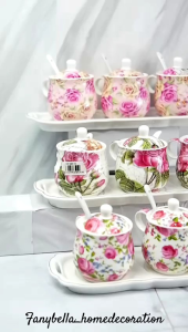 Tempat Bumbu Queen Rose shabby chic Keramik Dapur Set Aesthetic Mewah Import tempat bumbu