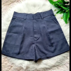 กางเกงเอวสูงผ้าโซดา 16 นิ้ว Basic ขาสั้น หูเข็มขัดรอบตัว สวย เนี๊ยบ