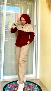 Setelan Cargo Wanita Baju Set Kombinasi