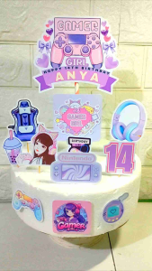 Gamer Girl Cake Topper (High-quality Customize Ready-to-use)