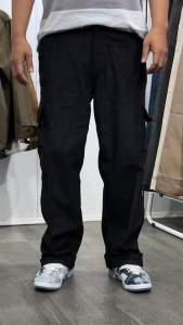 Celana Cargo Pria Panjang Lurus Warna Hitam Corduroy Gaya Bisnis Casual dengan Potongan Dada Lebar dan Pinggang Flats