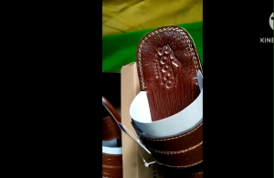 Sandal pria kulit asli motif kulit kayu / Sandal slop pria kulit asli full