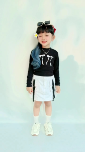 VEW - YURA CROPTOP - Atasan anak crop perempuan lengan panjang / ribbon serut belakang Korean fashion