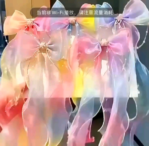 Kẹp tóc nơ voan dài đính đá phong cách công chúa cho bé gái