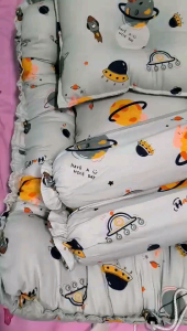 CRIB SET BEDDINGS| NEW BORN BABY NEST with HEAD PILLOW AND 2PCS BOLSTER 100% CANADIAN COTTON FABRIC