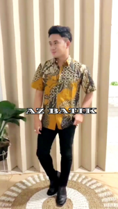 PROMO KEMEJA BATIK PRIA LENGAN PENDEK KEMEJA BATIK MOTIF KATE KUNING TERBARU 2024 AZ BATIK