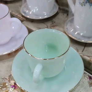 ชุดแก้วกาแฟเนื้อมุก 8 ออนซ์ พร้อมจานรองแก้ว ถ้วยกาแฟ แก้วมุก PEARL Opal Glass Coffee Tea Cup with Sauce รวม 1 ชุด **เลือกแบบได้