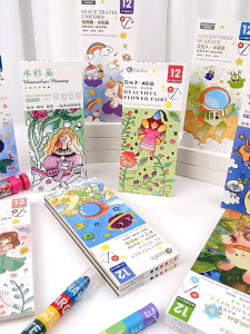 12 Sheets WaterColour Painting Bookmark Coloring Drawing Book