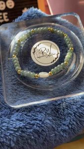 Jadeite with doughnut charm natural stone bracelet 5mm bead 15cm wrist size