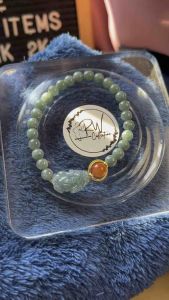Jadeite natural stone bracelet with pixiu and nanhong charm 5mm bead 15cm wrist size