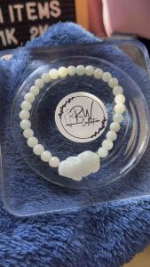 Jadeite with pixiu natural stone bracelet 5mm 16cm wrist size