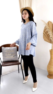 Atasan BIG SIZE Blus Wanita Oversize Rayon Motif Bunga Sakura Lengan 7/8 SUPER JUMBO LD 110 120 130 CM XXL 4XL 5XL 3870#
