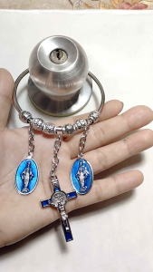 Miraculous Medals and Exorcism Cross Blue and  in One Door Chimes Hanger For Protection Against Evil. with Free Gift Pouches