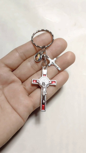 Exorcism Black Crucifix Divine Mercy Miraculous Medals in One Key Holder for all Seasons Gift