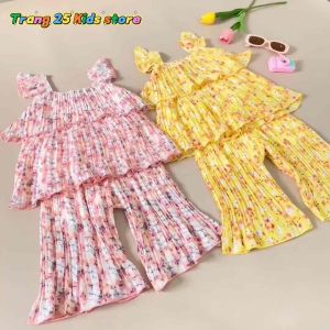 [HCM]Set Bộ Đũi Cao Cấp Áo 2 tầng Quần ống rộng phong cách cho bé gái [14-38kg] AS05