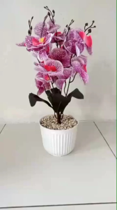 BUNGA ANGGREK ARTIFICIAL 5 TANGKAI & POT PLASTIK TINGGI 50CM // BUNGA DEKORASI RUMAH
