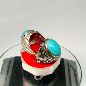 Cincin Pirus Xinciang/Batu Pirus China Dim 18mm Pria Wanita