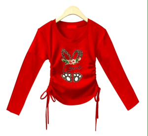 Baju Croptop Lengan Panjang Love Rabbit Serutan Kanan Kiri