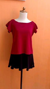 atasan sabrina wanita merah MIRROU cewek M L santai blouse cute