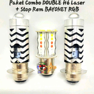 Paket Combo Hemat Lampu Motor ( DOUBLE H6 LASER+ Stop Rem BAYONET RGB PREMIUM 30 MATA ) Universal arus Dc 12 Volt Motorcycle Sporty