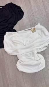 ÁO THUN BẸT VAI CỔ ĐỖ CROPTOP[Ảnh chụp]