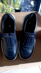Sepatu Safety Kulit Slip On Camel BLACK Blue Marlin