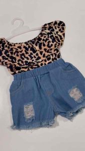 SETELAN ANAK PEREMPUAN MOTIF LEOPARD DENIM MACAN