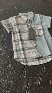 Kemeja Katun Anak Cowok Warna Biru dan Kotak Kualitas Premium bisa cod Fashion