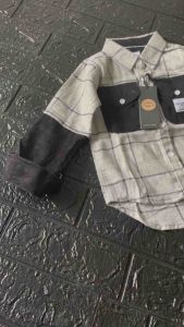 Kemeja Kotak Anak Laki Lengan Panjang Kombinasi Hitam Abu best seller bisa cod Fashion