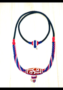 สร้อยคอเชือกเทียน 2 ห่วง (หน้า-หลัง)พร้อมหินทิเบต ตากระดุมด้านหลัง ความยาว26 นิ้ว