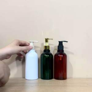 Chai lọ nhựa PET có vòi nhấn 300ml màu NÂU/XANH/SỨ dáng cổ trụ- Đựng dầu gộisữa tắm-Hàng đẹp-Giá rẻ-Nhựa tốt.