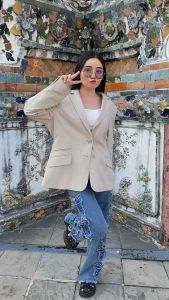 LN8109 กางเกงยีนส์ทรงกระบอก แต่งปักผีเสื้อไหมสีสวยเเน่นๆ🦋🦋S-6XL🦋🦋