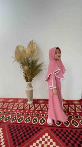 Desain Baju Gamis Set Hijab Anak Perempuan untuk Usia 4 sampai 15 tahun, Baju Muslim Drees Anak Murah Bahan Crinkle AIRFLOW
