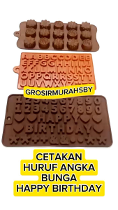 Cetakan kue silikon / cetakan coklat puding huruf abjad happy birthday silikon