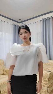 Modern Filipiniana Kimona Top with big side detachable ribbon