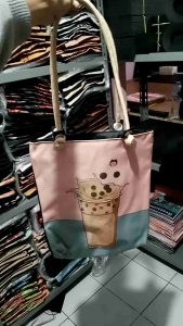 Terbaru Totebag tali sumbu singel karakter/kartun/kucing/Boba/souvenir/oleh-oleh