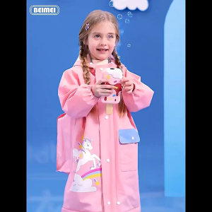 jas hujan anak perempuan motif unicorn dengan ruang ransel topi pelindung + resleting