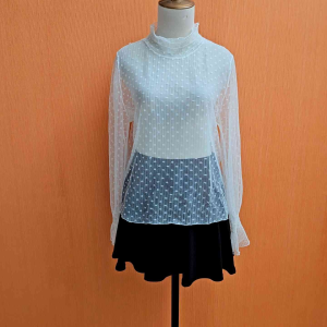 atasan wanita putih tile lace L cewek lengan panjang blouse MEWAH turtle neck