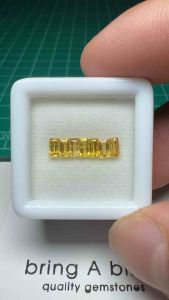 บุษราคัม (yellow sapphire) 1.45 ct ขนาด 4.2 x 2.2 มม. จำนวน 7เม็ด เผ่าbe พลอยธรรมชาติ พลอยสีสวย ใสสะอาด เหลี่ยมบาเก็ต