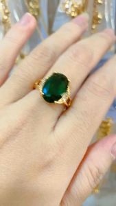 CINCIN EMAS BATU GIOK SELIKA BULAT HIJAU TITANIUM ANTI LUNTUR