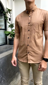 Baju Kemeja Polos Pria Lengan Pendek / Hem Kerja Formal Slimfit Coksu Sage