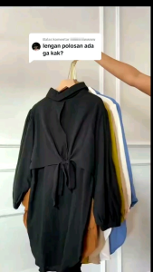 vivi blouse - atasan wanita lengan panjang - kemeja pita belakang bahan polo linen