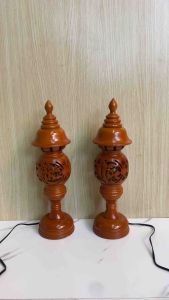 Một cặp (2 cây) đèn thờ gỗ tràm phong thủy phúc lộc thọ cao 36cm