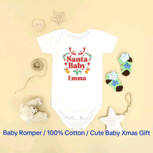 Baby Romper + (Babys Name) / 100% Cotton / Cute Baby Xmas Gift