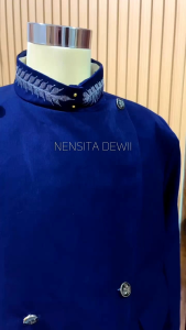 [Premium] Beskap Adat Jawa / Beskap Solo Pres Bordir Silver - Navy